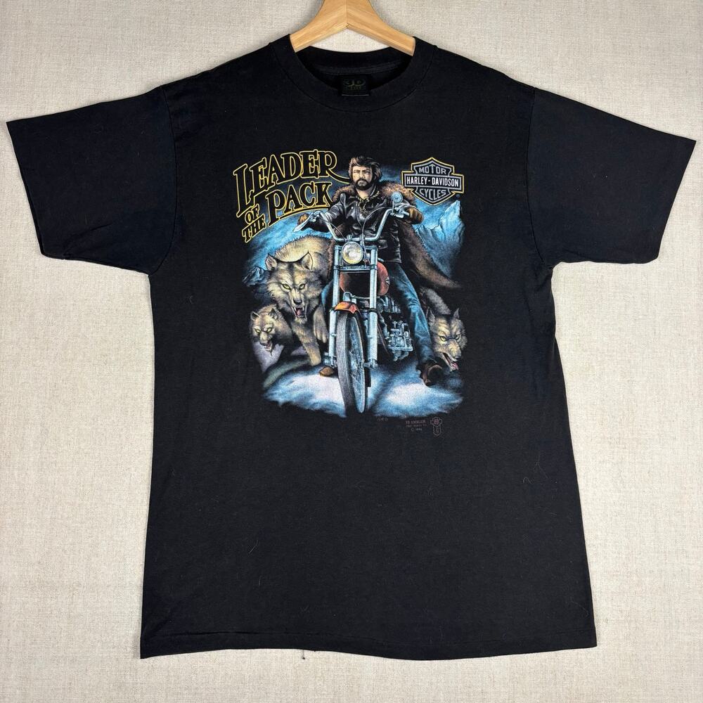 Vintage 3D Emblem Harley Davidson Leader of the Pack 1988 Shirt Large
